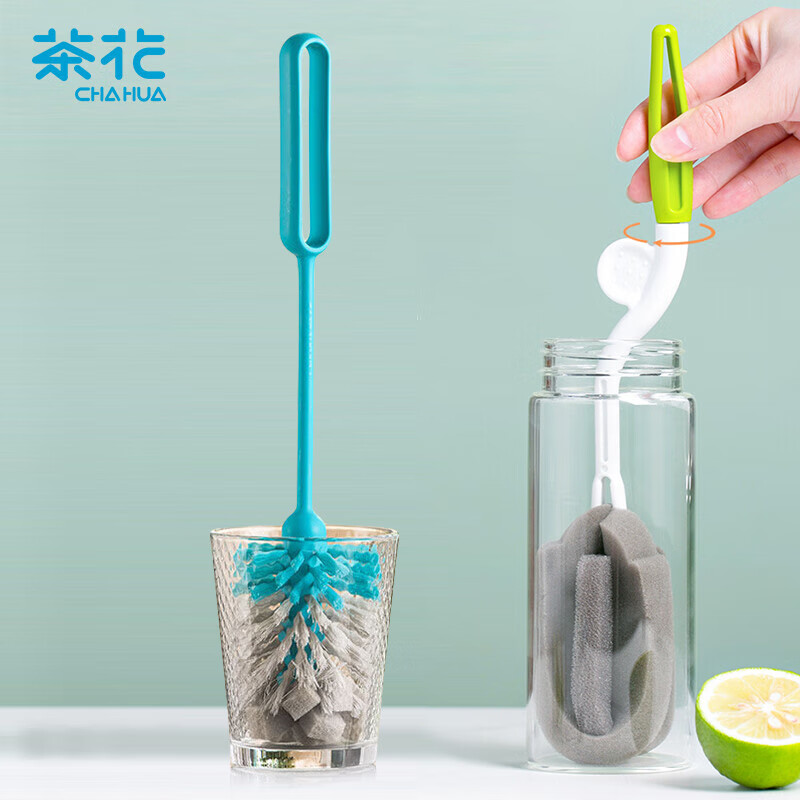茶花(CHAHUA) 转动长柄杯刷2支奶瓶刷海绵洗刷杯子神器