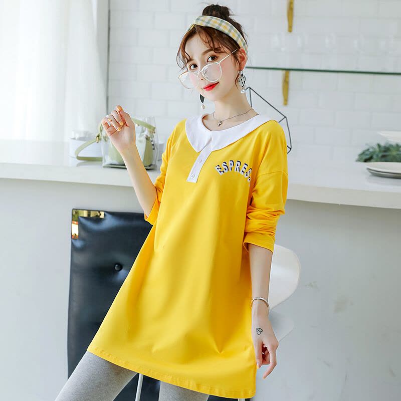 迪鲁奥(DILUAO)孕妇装秋装纯棉长袖T恤新款秋装时尚款怀孕妈妈穿的衣服宽松中长款上衣图片