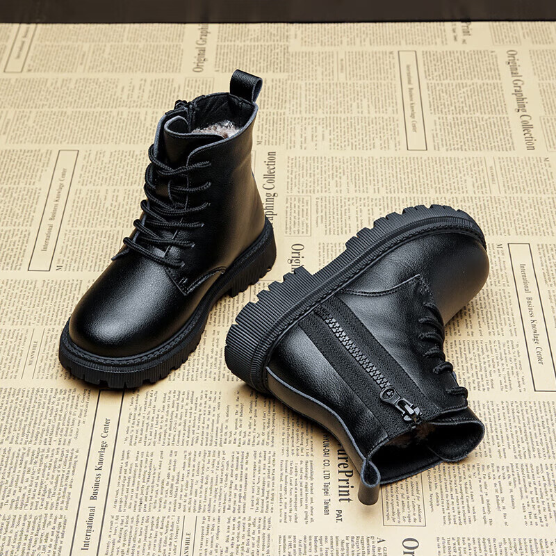 伊蒂格世品牌韩版女童马丁靴新款童鞋春秋款大童秋冬靴子皮男童儿童短