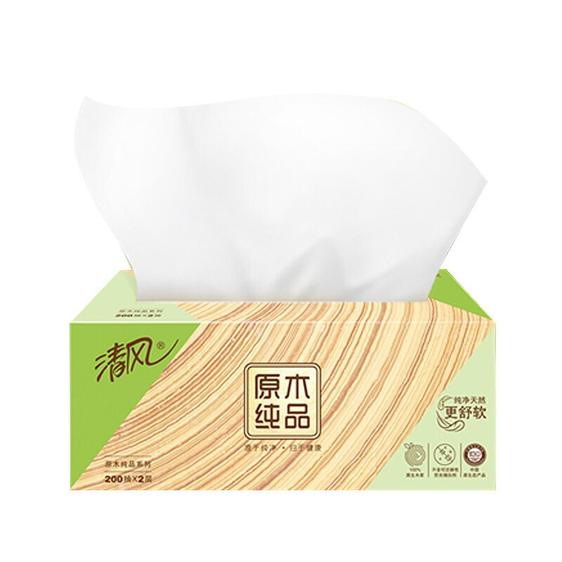 清风200抽原木浆盒装抽纸B338C1单盒装高清大图
