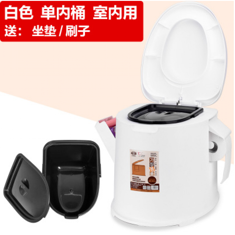 孕妇马桶坐便器坐便椅老人可移动便携式座便器多功能防臭椅子米色双桶双用壹德壹