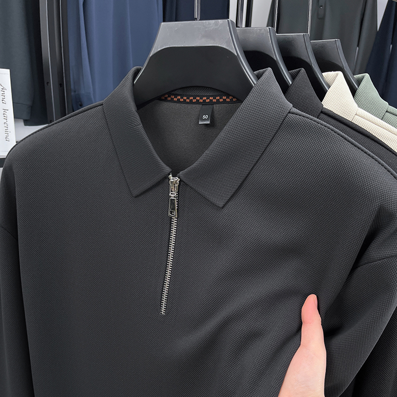 恒源祥翻领polo衫男士秋季中老年半拉炼长袖T恤爸爸休闲男装上衣
