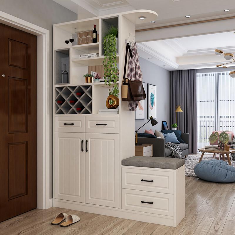 进玄关柜酒柜现代简约客厅屏风鞋柜一体隔断柜小户型厅装饰柜 白+布纹组装框架结构