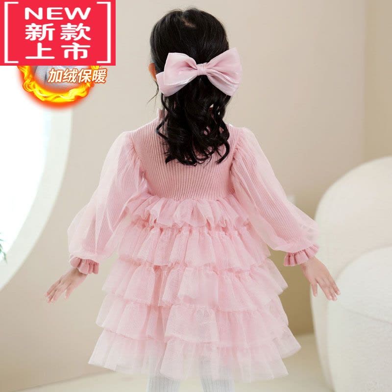 可莉允女童针织毛衣裙冬季2022新款秋冬儿童加绒洋气冬季女孩生日连衣裙图片