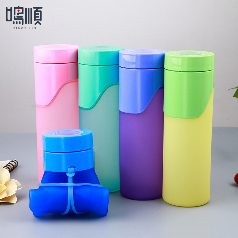 鸣順(Mingshun)硅胶水杯便携家用户外旅行杯子可折叠成人杯子儿童运动水壶 黄色
