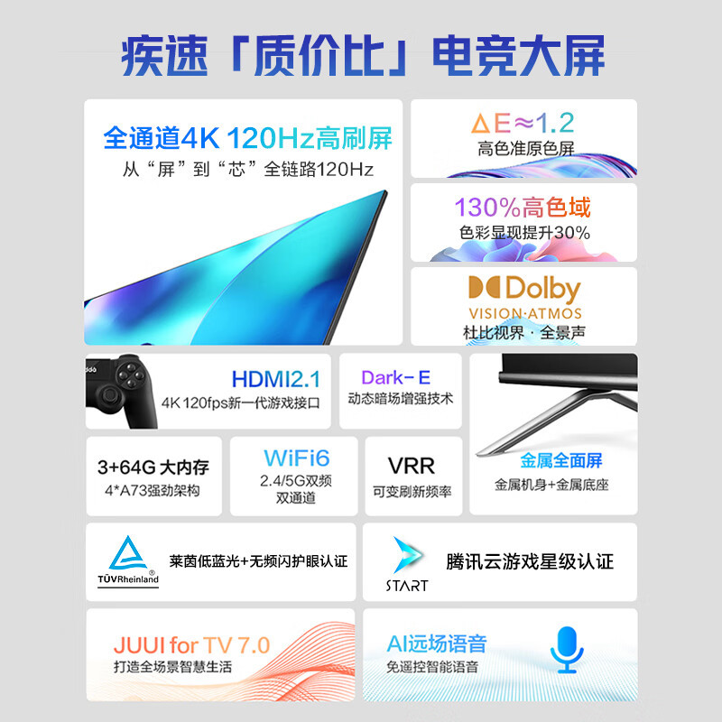 海信电视Vidda 65英寸游戏电视120Hz高刷新3+64GB超薄液晶平板智慧屏X65