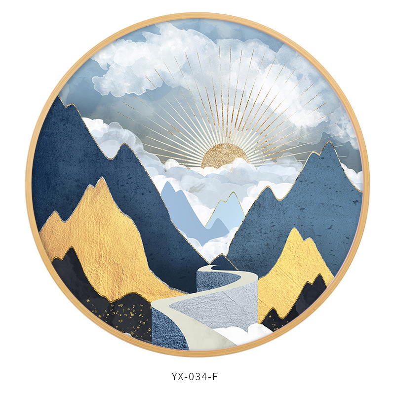 厂家批实木圆形装饰画北欧抽象玄关书房客厅圆形画酒店会所壁画yx034f