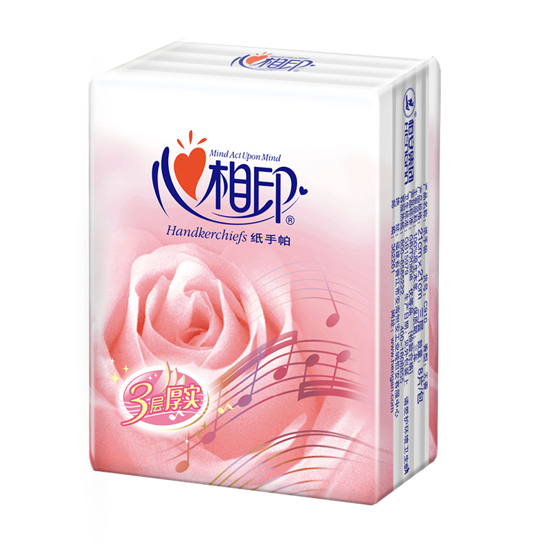 心相印(Mind Act Upon Mind) 手帕纸便携面巾纸3层8片无香玫瑰方形压花10包1条高清大图
