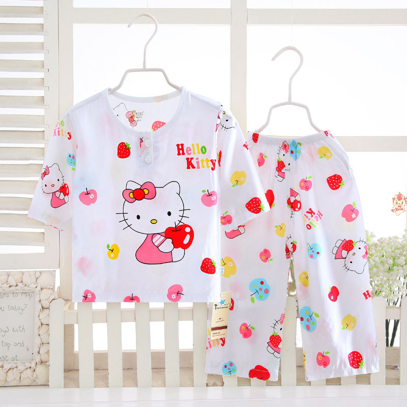 夏季宝宝绵绸睡衣男女童棉绸套装婴幼儿衣服中大童小孩家居服薄款