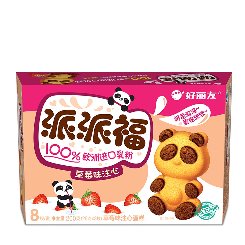 好丽友(Orion) 熊猫派派福 （草莓味）注心蛋糕 200g/盒 8枚糕点 零食 饼干 蛋糕 派 好丽友出品