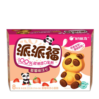 好丽友(Orion) 熊猫派派福 （草莓味）注心蛋糕 200g/盒 8枚糕点 零食 饼干 蛋糕 派 好丽友出品