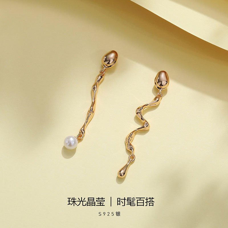 佰色传情(BRIR)淡水珍珠S925银复古几何耳钉耳坠耳饰耳环