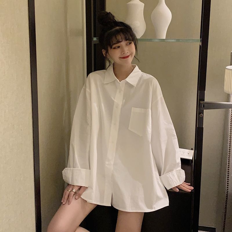 白色衬衫女长袖内搭外穿学生宽松时尚jk制服衬衣上衣女2021新款