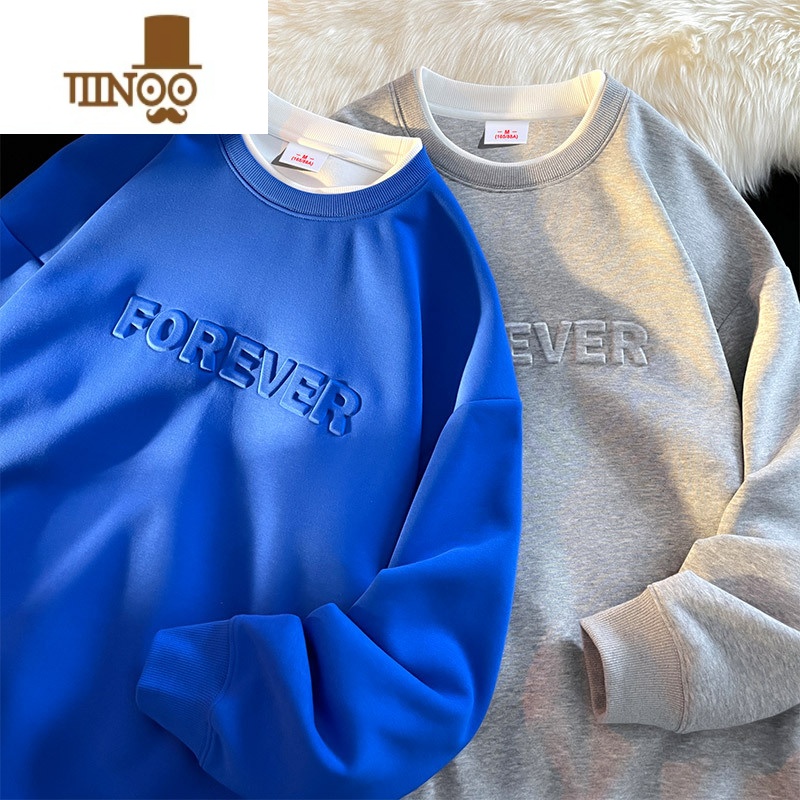 YANXU原宿风钢印卫衣男士圆领vintage内搭上衣简约宽松潮流外套高清大图