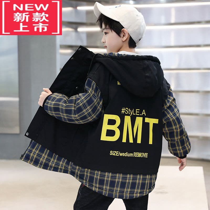 可莉允男童棉服冬季加绒保暖外套新品儿童冬装中长款帅气加厚派克服棉衣图片