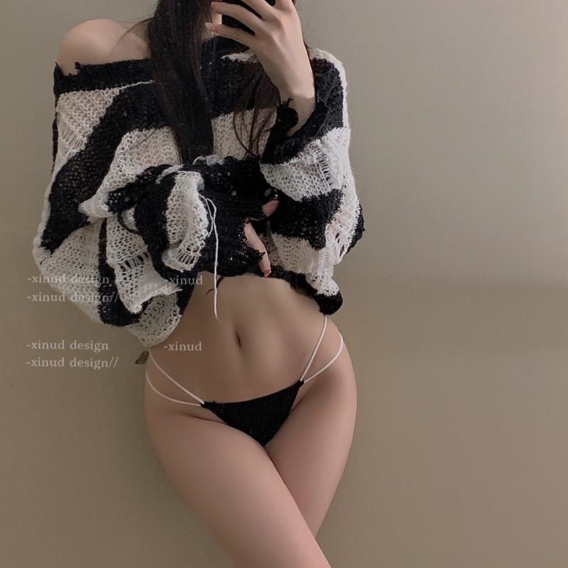 新款日系性感女士纯欲丁字裤撞色双细带无痕少女低腰透气内裤B-05高清大图