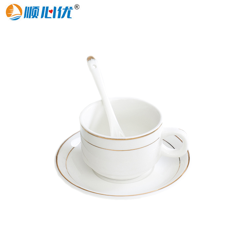 顺心优 陶瓷金边咖啡杯碟茶杯 三件套/套高清大图