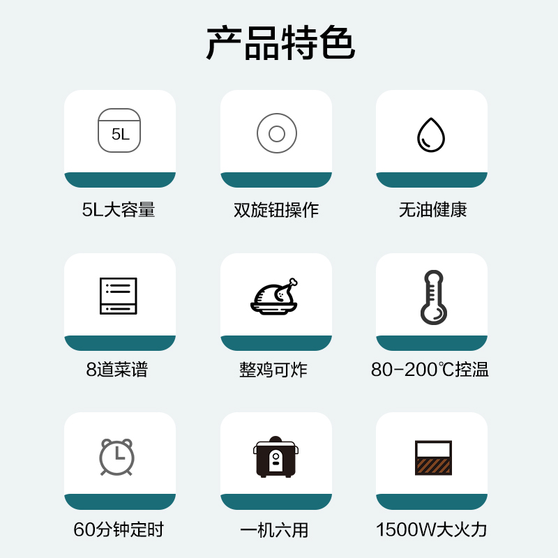 大松(TOSOT)格力空气炸锅5L/升大容量 全自动 多功能家用空气炸锅易清洗 烤箱一体空气炸烤鸡翅 GFP-0501a高清大图