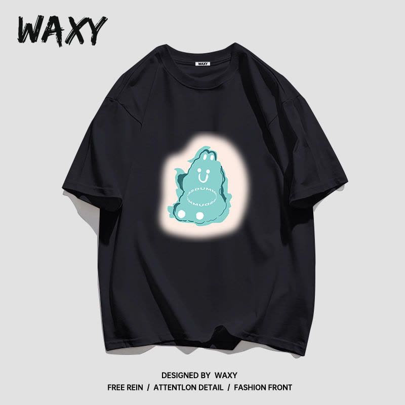 WAXY纯棉短袖T恤女学生宽松港风休闲百搭韩版简约设计感小众上衣图片