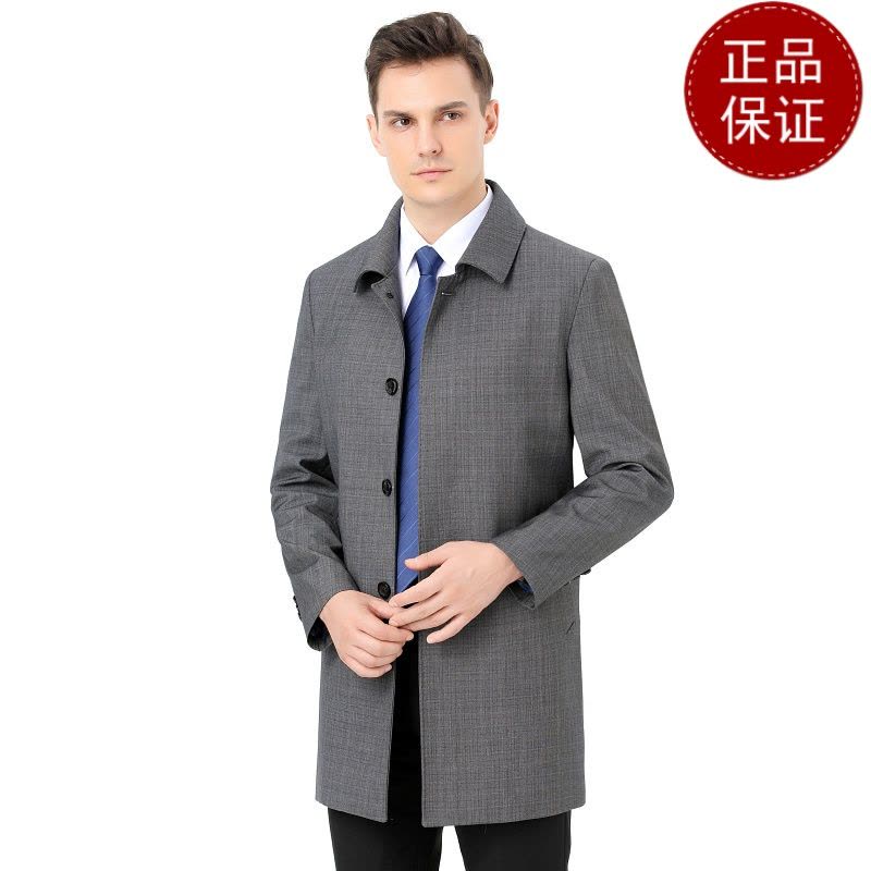 免费退换 2021秋季中长款外套商务休闲中年爸爸秋装英伦夹克大衣风衣夹克男反季促销特价图片