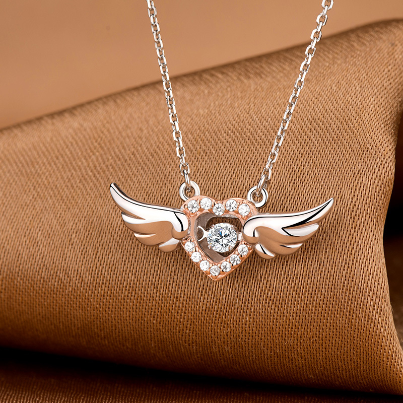 mymiss925银镀铂金项链女跳动的心天使气质锁骨链短款天使の心