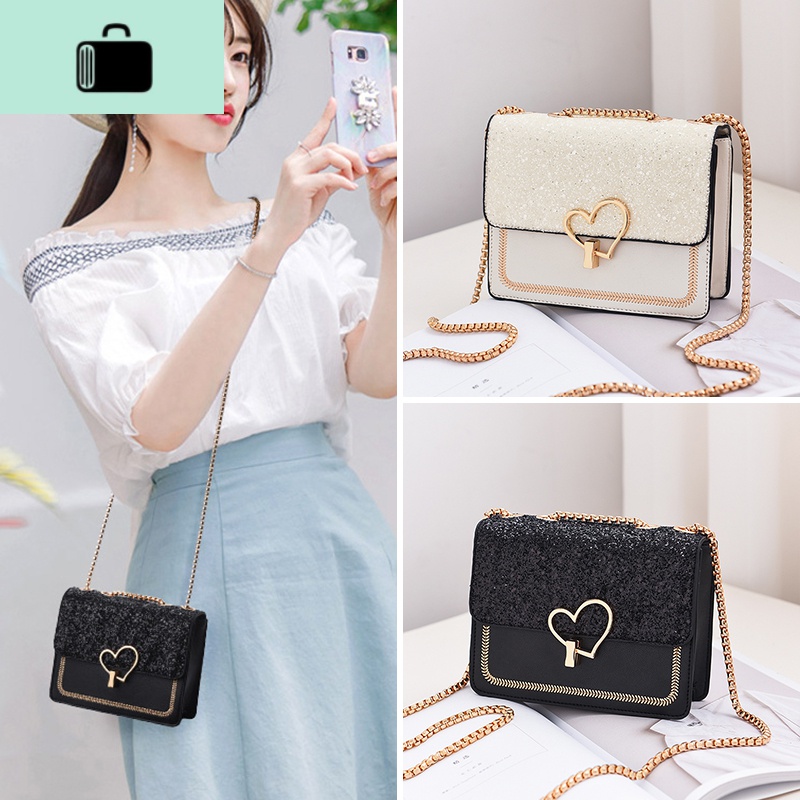 包包女2020新款日韩风百搭洋气时尚女包ins潮斜跨黑色链条单肩包NEWLAKE高清大图