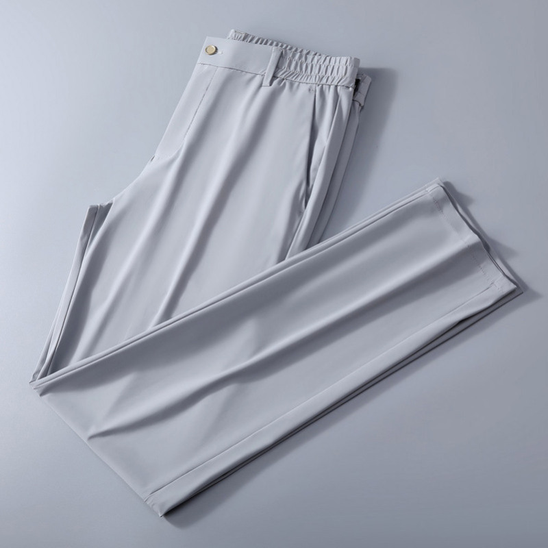 冰丝凉爽休闲裤男夏季轻薄款西裤四面弹力男裤直筒修身坠感长裤