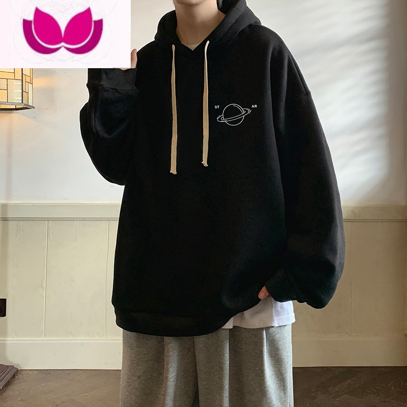 七斓400g连帽卫衣男潮ins慵懒风外套大码青少年s七套年 2XL 活性黑