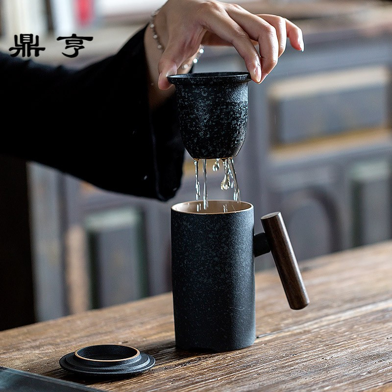 鼎亨陶瓷茶杯过滤内胆带盖办公室泡茶杯茶水分离家用个人杯马克杯