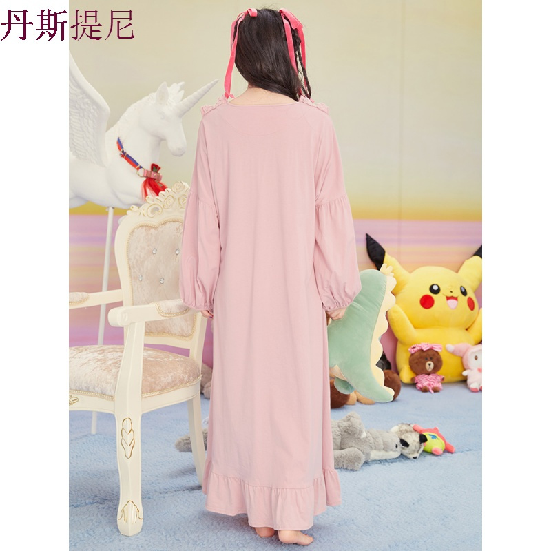 长袖可爱睡裙女秋纯棉韩版清新蕾丝公主睡衣长款家居服春夏季大码