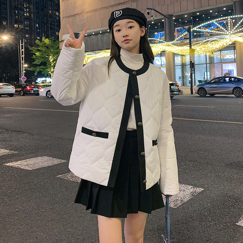 [2.5折价185元]唐狮冬季新款小香风棉衣女圆领小个子菱形格轻薄棉袄外套潮高清大图