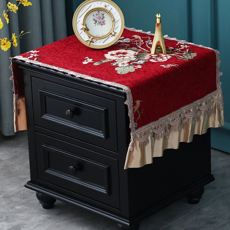 欧式床头柜布盖布卧室搭布防尘罩大喜庆结婚装饰布长方形罩套 语晨咖色床头柜 45*90cm(尺寸不含花边)高清大图