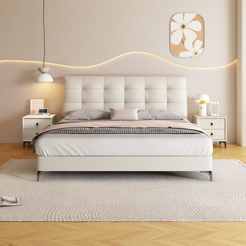 奶油风真皮床轻奢现代简约双人床主卧室实木储物床家用软包大婚床高清大图