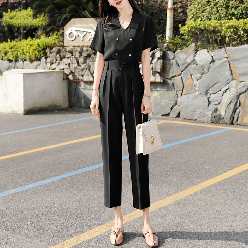 哈伦裤女夏季薄款西裤女九分裤子女宽松显瘦高腰直筒裤杏色西装裤