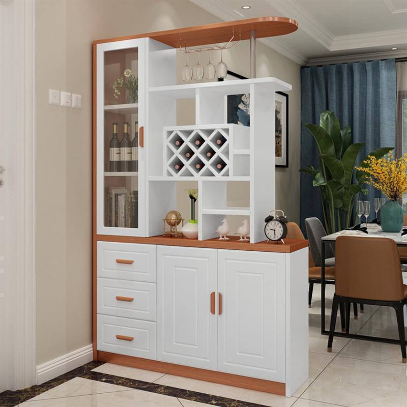 玄关柜隔断柜鞋柜现代简约厅柜客厅装饰柜餐厅屏风柜置物架酒柜 F66象牙白配红木色有包安装组装框架结构