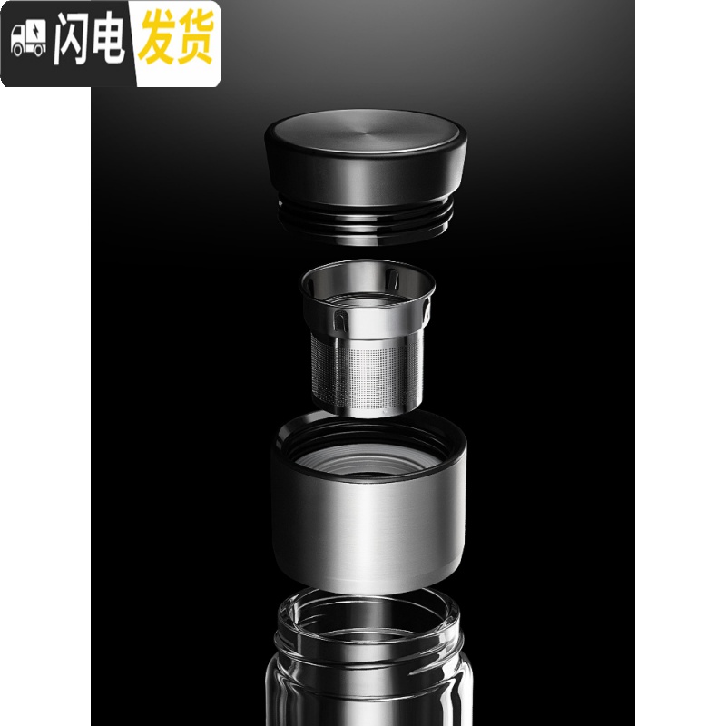 三维工匠双层玻璃杯高档水杯男简约商务办公杯子创意茶水分离泡茶杯_347高清大图