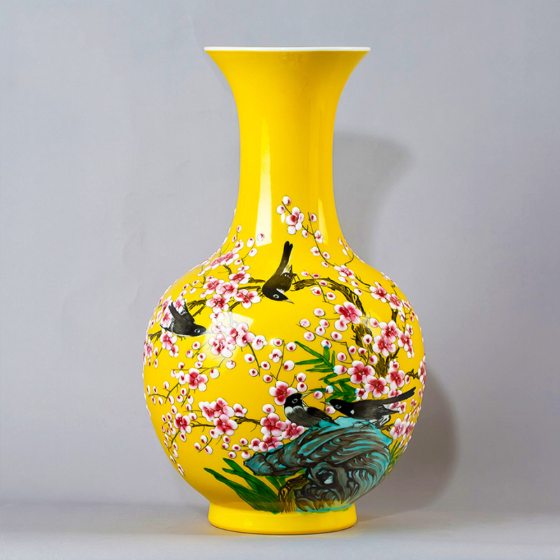 彩帮景德镇手绘陶瓷器花瓶插花中式家居客厅玄关电视柜装饰摆件礼物 宝蓝石榴