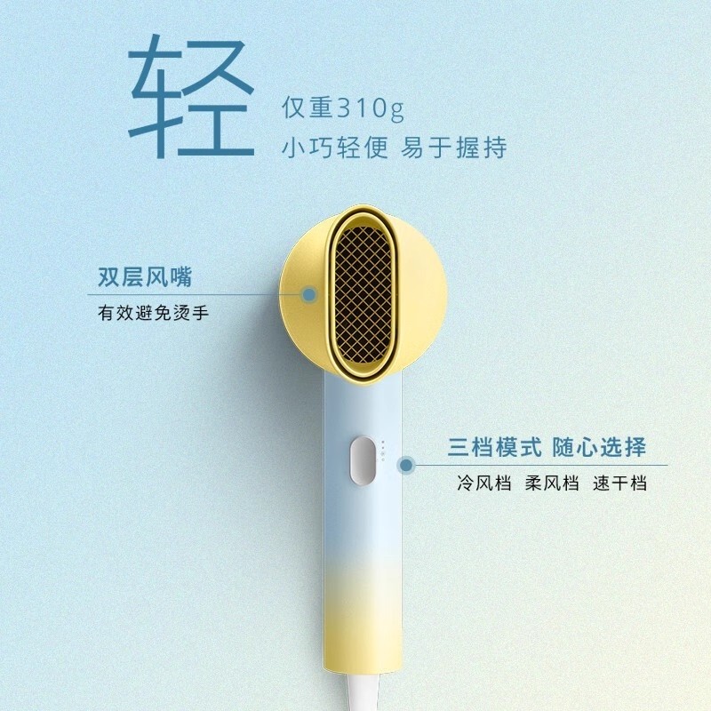 飞利浦(PHILIPS)电吹风机 3系炫色筒 锌离子防晒护色 5000万负离子 烫染修复 BHD399/05奶油黄高清大图