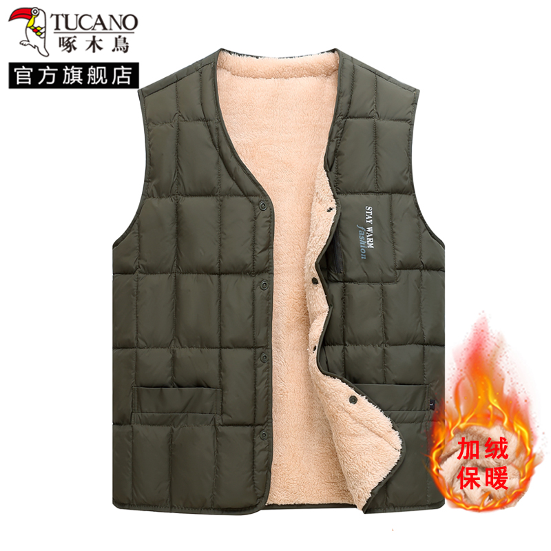 啄木鸟加绒加厚羽绒棉马甲男2024冬季中老年保暖大码背心爸爸内保高清大图