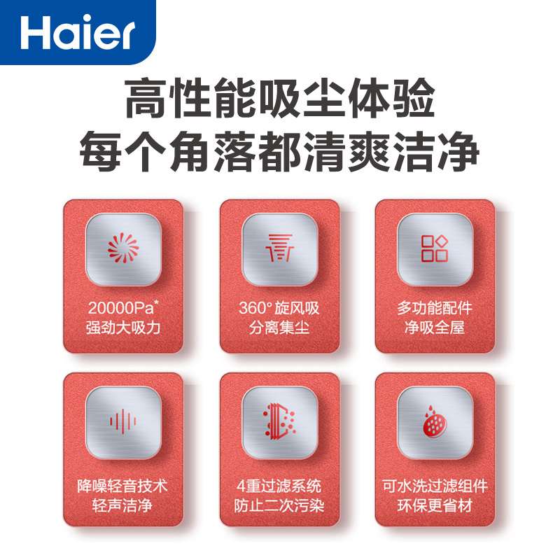 海尔(Haier)卧式家用吸尘器强劲吸力大功率低噪 5重过滤一键收线一键倒尘工业猫毛地毯 HZW1207