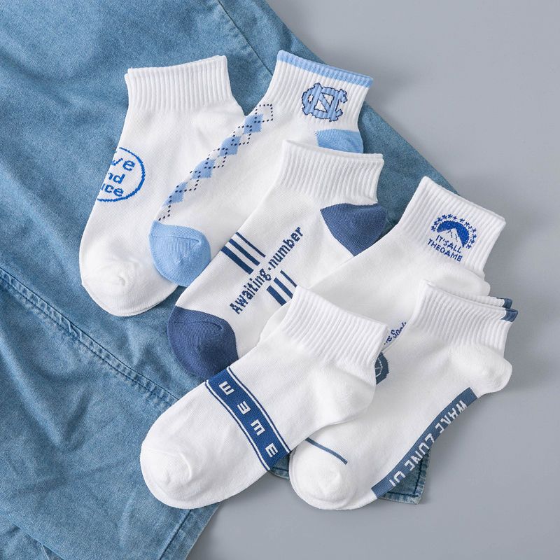 蓝色袜子男款短夏季透气ins潮简约日系情侣船袜子女短袜莎丞