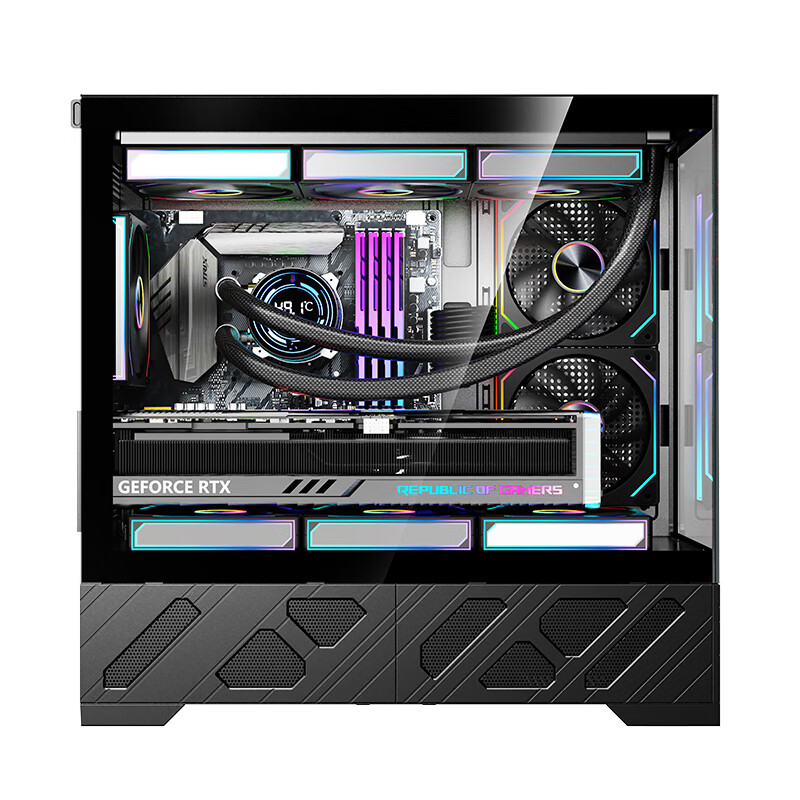 玩嘉千禧MATX副屏版 黑色 游戏电脑台式机箱 支持360水冷 M-ATX主板 5.5吋LCD屏270°海景房高清大图