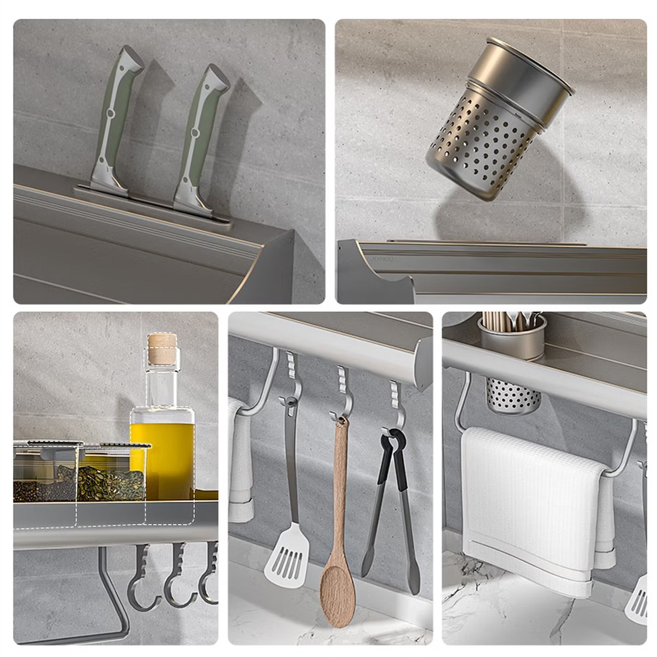 九牧(JOMOO)厨房置物架壁挂多功能调料架收纳台面储物架刀架太空铝组合挂件94314-LH-1高清大图