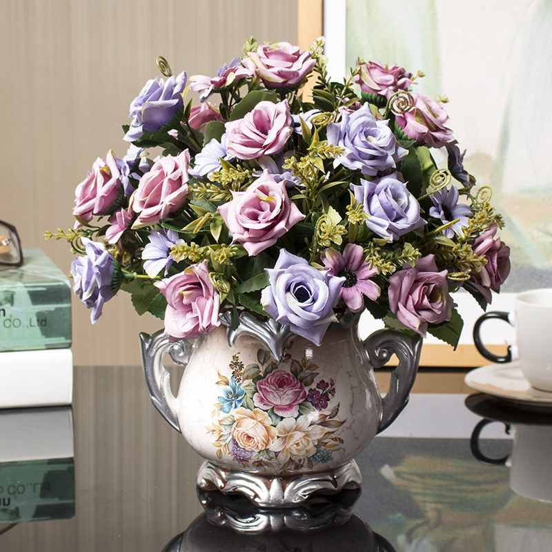 客厅摆设 假花装饰 餐桌摆花家居创意摆件品室内房间桌子饰品 浅蓝色5