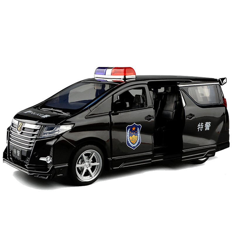 jk金属132埃尔法警车六开面包车合金车模声光回力汽车模型玩具车白色