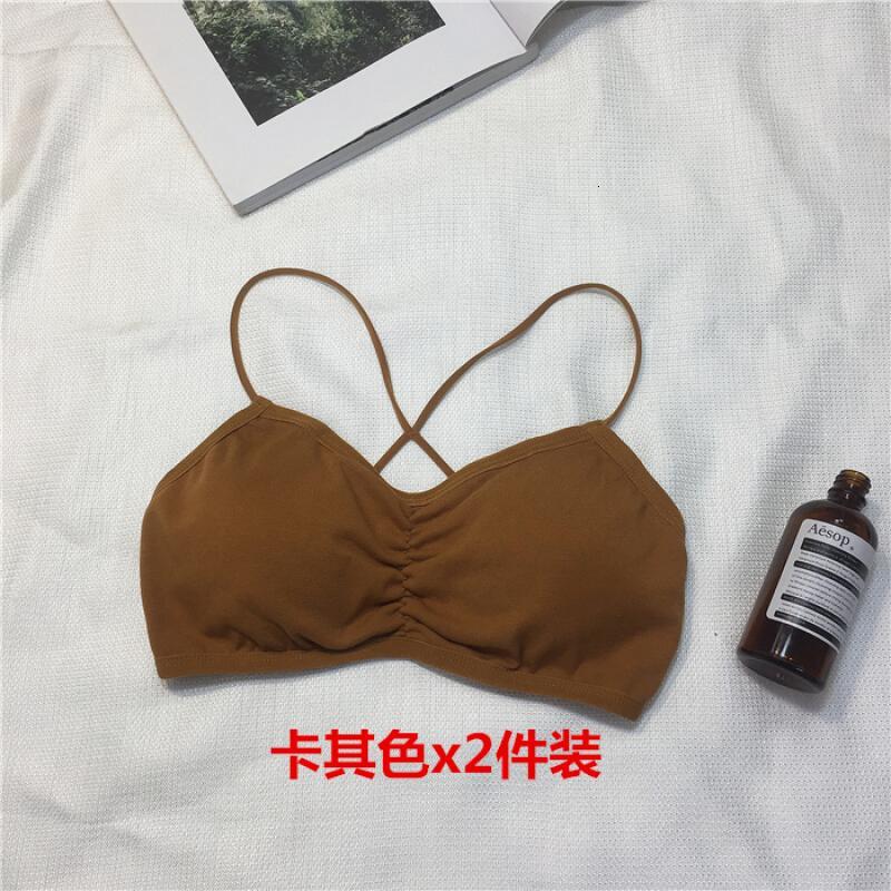 2件装糖果色交叉带美背带胸垫抹胸无钢圈露背裹胸文胸小背心女黑色+黑色均码