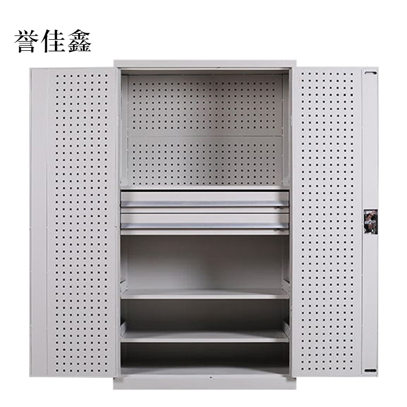 誉佳鑫工具柜加厚铁皮储物柜工厂车间用带抽屉汽修多功能收纳柜通门内二抽柜灰白色