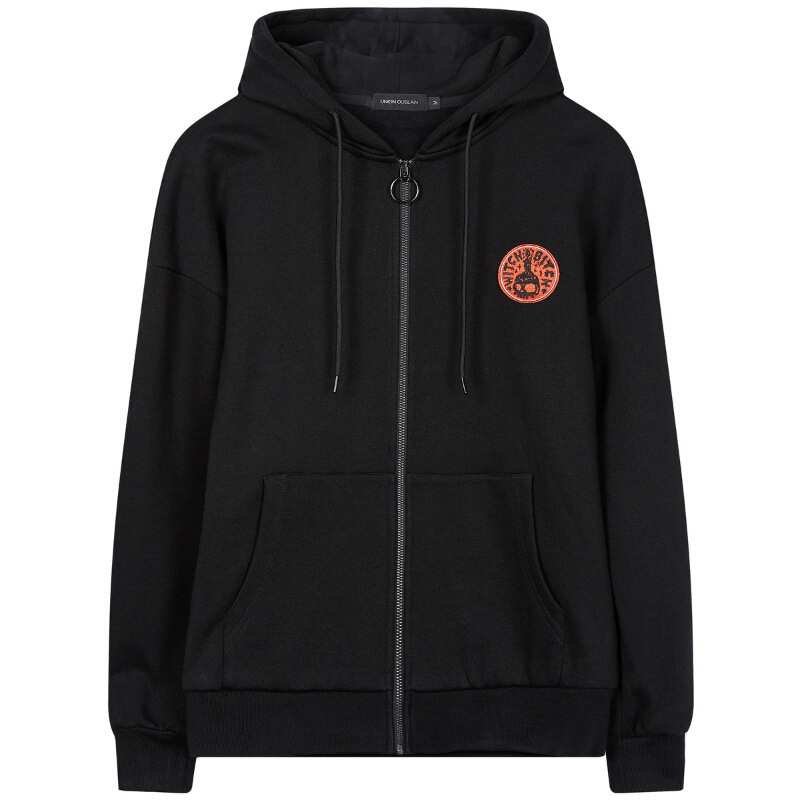 男装2018春季新款黑色连帽卫衣拉链衫青年男士纯棉套头上衣印花黑色