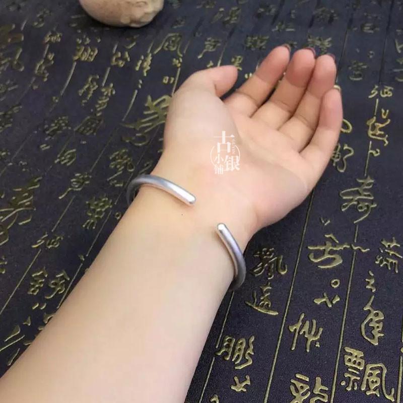 s999足银圆柱银手镯 时尚纯银磨砂光面圆银镯 男女款 情侣款 礼物送女朋友老婆生日送女朋友七夕情人节礼物