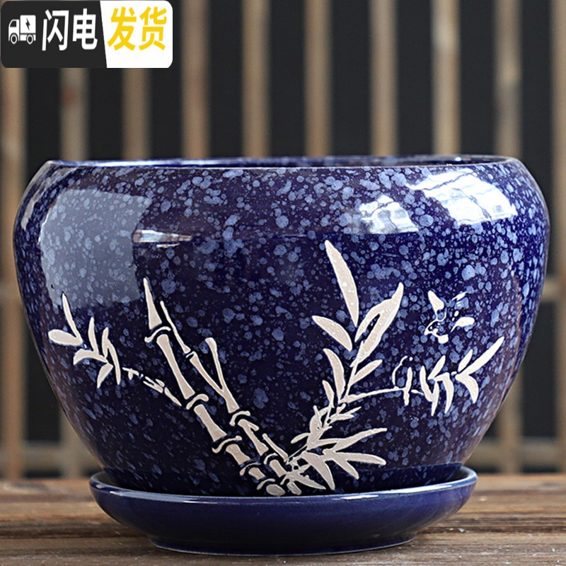 三维工匠蝴蝶兰花盆陶瓷家用简约大号特大带托盘绿萝吊兰多肉花盆 S1苹果彩花釉单个 大花盆容器高清大图